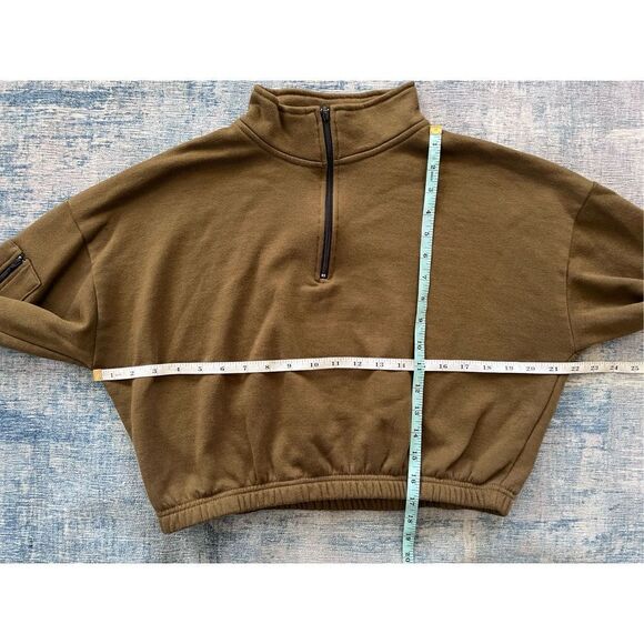 Forever 21 Olive Brown Green Half Zip Mock Neckline Cropped Sweatshirt Large - Picture 5 of 5